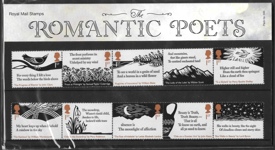 (image for) 2020 Romantic Poets Royal Mail Presentation Pack 584 - Click Image to Close